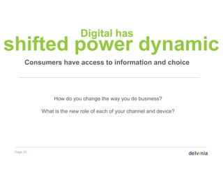 Digital has
shifted power dynamic
        p      y
      Consumers have access to information and choice




                How do you change the way you do business?
                                                         ?

           What is the new role of each of your channel and device?




 Page 29
 