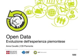 Open Data
Evoluzione dell'esperienza piemontese
Anna Cavallo | CSI Piemonte
 