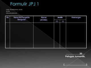 3. Cara Melakukan Pemeriksaan Jentik Oleh JumantikPeriksalah bak mandi/WC, tempayan, drum dan tempat-tempat penampungan air lainnya.Jika tidak tampak, tunggu ± 0,5-1 menit, jika ada jentik ia akan muncul kepermukaan air untuk bernafas.Ditempat yang gelap gunakan senter.Periksa juga vas bunga, tempat minum burung, kaleng-kaleng plastik, ban bekas dan lain-lain.	Tempat lain yang perlu diperiksa jumantik : talang/saluran air yg rusak/tidak lancar, lubang-lubang pada potongan bambu, pohon dan tempat-tempat lain yg memungkinkan air tergenang seperti di rumah2 kosong, pemakaman dll.Jentik-jentik yg ditemukan di tempat-tempat penampungan air yg tidak beralaskan tanah (bak mandi/WC, drum, tempayan, dan sampah-sampah/barang-barang yang dapat menampung air hujan)	Jentik di got/comberan/selokan, bukan jentik Aedes aegypti