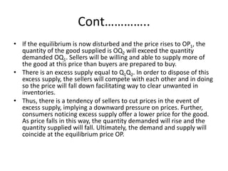 Cont…………..
• If the equilibrium is now disturbed and the price rises to OP1, the
quantity of the good supplied is OQ2 will...