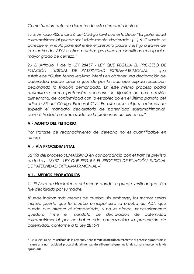 Demanda De Declaracion De Paternidad Extramatrimonial
