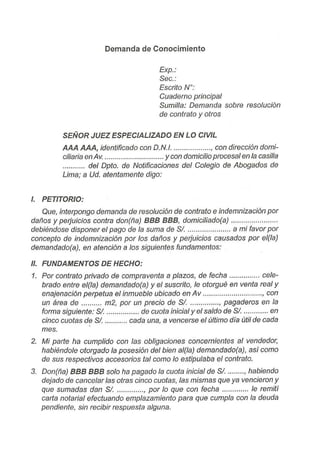 Demanda de resolución de contratos y otros