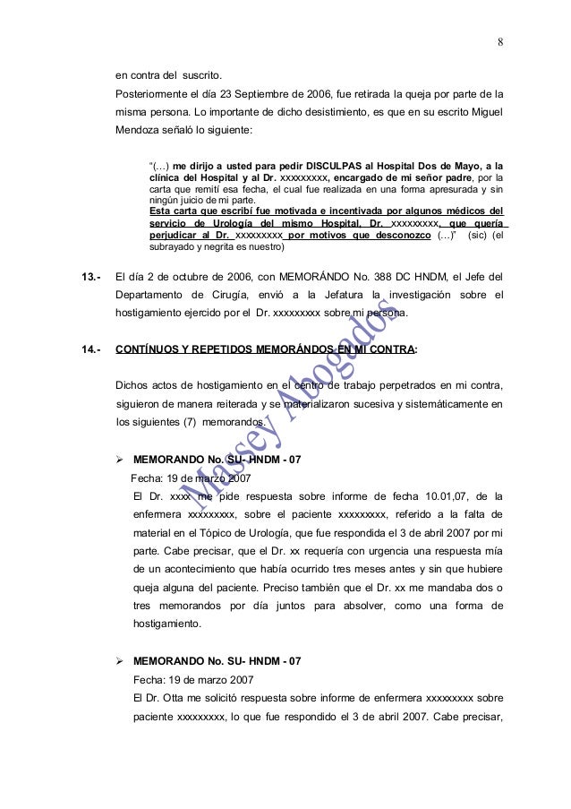 MODELO DE DEMANDA DE CESE DE ACTOS DE HOSTILIDAD DEL EMPLEADOR