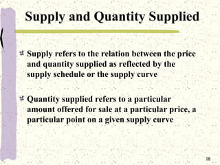 Supply and Quantity Supplied <ul><li>Supply refers to the relation between the price and quantity supplied as reflected by...
