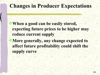 Changes in Producer Expectations <ul><li>When a good can be easily stored, expecting future prices to be higher may reduce...