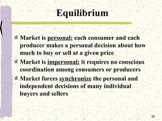Equilibrium <ul><li>Market is  personal:  each consumer and each producer makes a personal decision about how much to buy ...