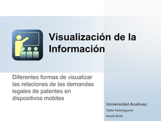 Diferentes formas de visualizar
las relaciones de las demandas
legales de patentes en
dispositivos mobiles
Visualización de la
Información
Universidad Anahuac
Taller Kolmogorov
David Solís
 