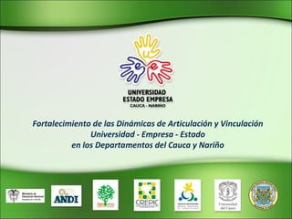 Fortalecimiento de las Dinámicas de Articulación y Vinculación Universidad - Empresa - Estado en los Departamentos del Cauca y Nariño 