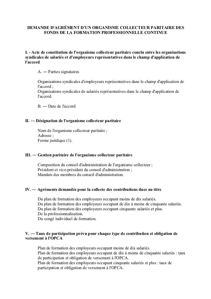 Demande d'agrément d'un opca 2011