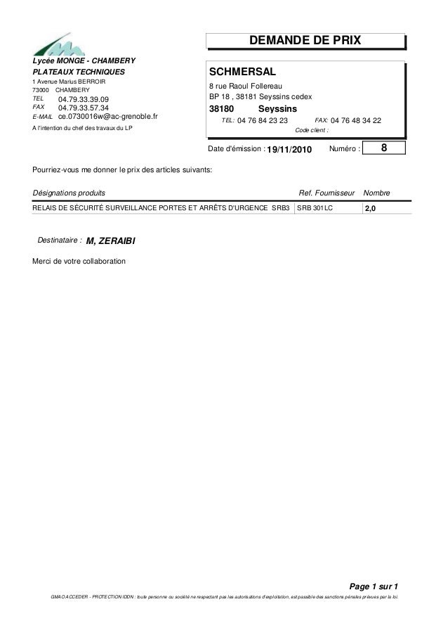 Demande de prix