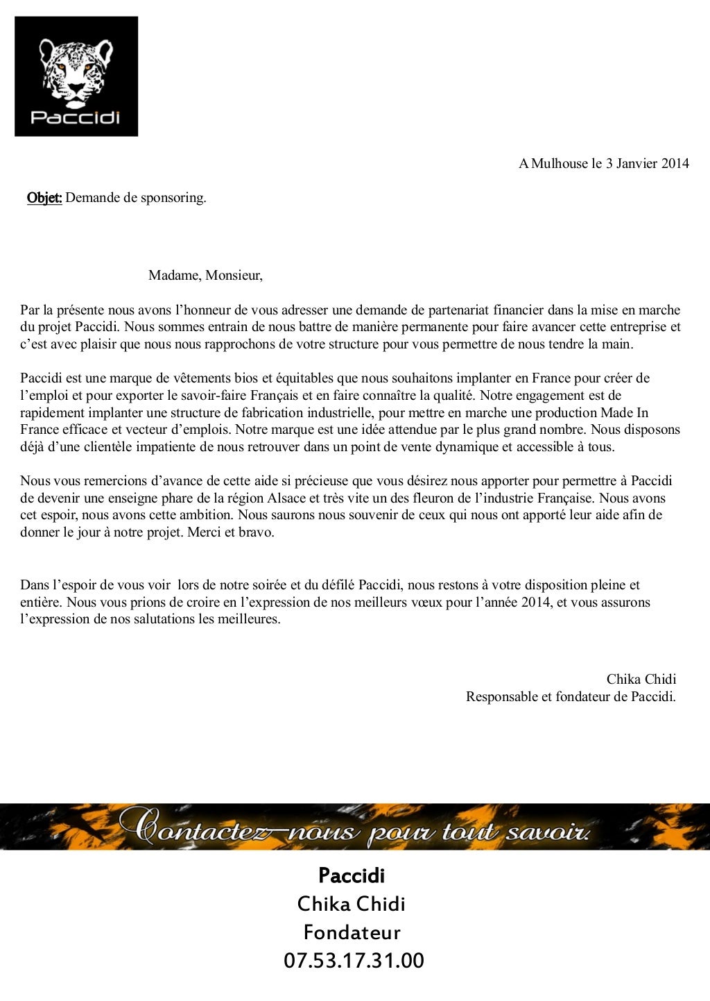 Demande de sponsoring