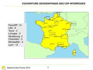— 8 —
ÉCLAIRAGES, ÉTUDES ET ANALYSES – AVRIL 2015
Directeur de la publication : Vincent Destival
Directeur de la rédaction : Pierre Cavard
Dépôt légal : avril 2015
Unédic : 4, rue Traversière – 75012 Paris – Téléphone : 01 44 87 64 00 – Fax : 01 44 87 64 01
unedic.fr – @unedic
Pour en savoir plus
« Le Contrat de sécurisation professionnelle », Dossier de référence, Unédic-Dares-DGEFP, octobre 2014.
« Licenciés économiques et CSP : Analyse comparée - Profil des bénéficiaires et sortie du dispositif », Eclairages n°10, Unédic,
avril 2015.
« Enquêtes monographiques sur la mise en oeuvre du Contrat de sécurisation professionnelle », Documents d’études Dares,
n°187, Amnyos-Ires pour la Dares, novembre 2014.
éclairages n° 11
MÉTHODOLOGIE
Le cabinet Gatard et Associés a conduit,
en février-mars 2014, pour l’Unédic, une
étude qualitative qui avait pour objec-
tifs de mieux connaître les motivations
des licenciés économiques à opter ou
non pour le CSP, et d’analyser le vécu
de l’accompagnement des bénéficiaires dans le cadre du
dispositif, son déroulement et leur bilan personnel.
En février et mars 2014, 35 entretiens semi-directifs ont été
réalisés en face à face auprès de bénéficiaires du CSP, ainsi
que 2 réunions de groupe, réunissant 6 participants cha-
cune et associant des bénéficiaires du CSP et des licenciés
économiques qui étaient éligibles au dispositif, mais qui n’y
ont pas adhéré.
Au total, 47 personnes ont été interrogées : 37 bénéficiaires
en cours ou en fin de CSP, et 10 licenciés économiques
n’ayant pas opté pour le CSP.
Afin de couvrir la plus grande variété de situations possible,
le profil des participants a été diversifié en termes d’âge,
de sexe, de niveau de formation, de catégorie socioprofes-
sionnelle.
Les entretiens se sont tenus à Paris et en région parisienne,
à Tours, Strasbourg, Chambéry, Montpellier, Limoges et
Lyon. La très grande majorité (8 sur 10) des bénéficiaires
interrogés étaient ou ont été suivis par un conseiller d’un
organisme autre que Pôle emploi.
Si, dans sa mise en œuvre, l’accompagnement des béné-
ficiaires du CSP se fait à 50 % par Pôle emploi et à 50 %
par des opérateurs privés de placement (OPP), ce critère
n’avait pas été retenu a priori pour constituer l’échantillon
de répondants.
Les résultats de l’étude doivent donc être lus à la lumière de
ce constat, car ils peuvent ne pas être totalement générali-
sables à l’ensemble des adhérents.
 