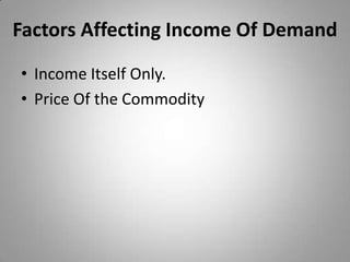 Factors Affecting Income Of DemandIncome Itself Only.Price Of the Commodity