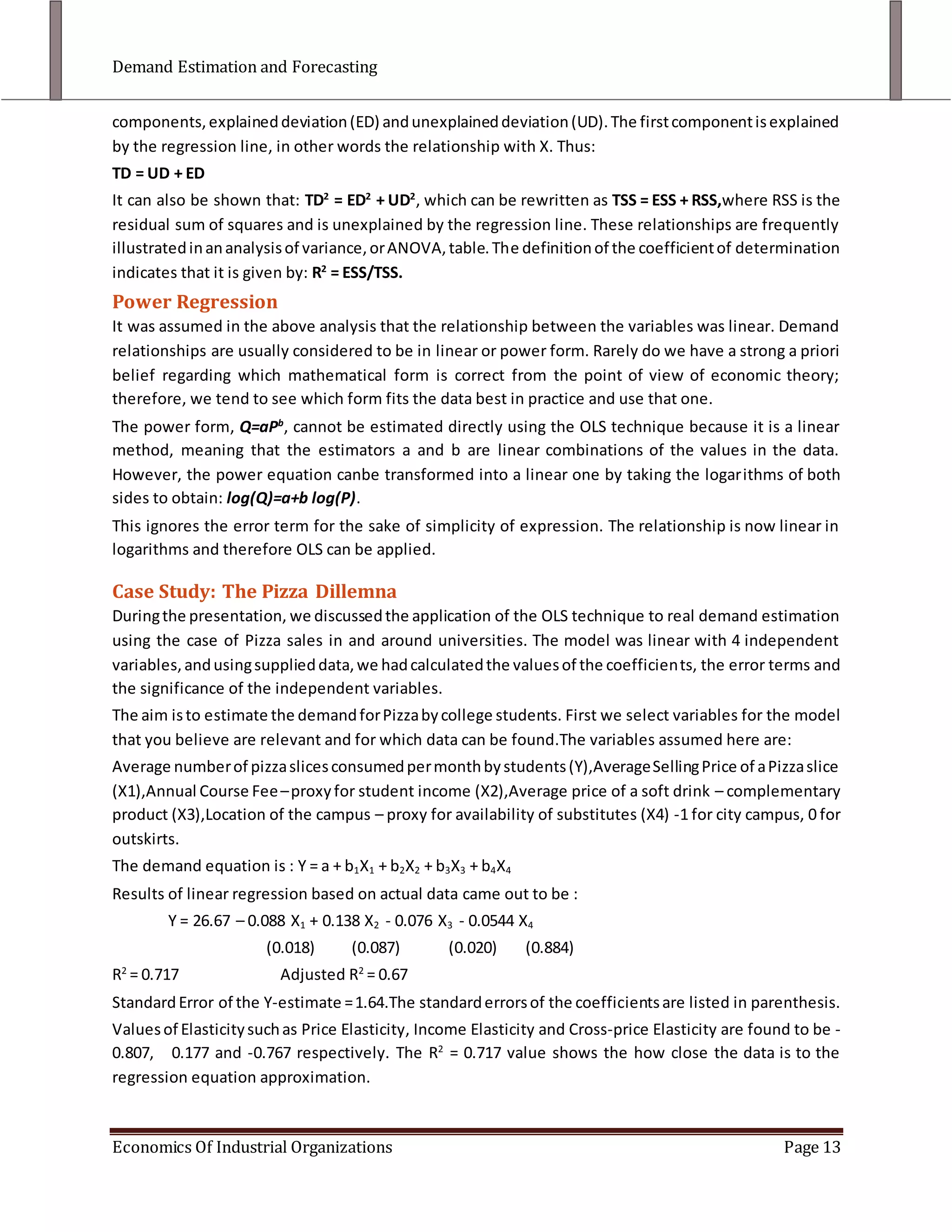 Other variables do affect sales but remain constant (still fairly unlikely). The main advantage of limiting the study to two variables is that such relationships can easily be shown graphically. Consider the example in Table 2, relating to a cross-section study of seven firms. The reason for recording the price variable in the last column, after graph column show regular increments of one unit; although one is unlikely to find such regularity in practice; it simplifies the numerical analysis and allows easier insights as far as statistical inference is concerned.<br />                                               Table 2<br />b) Graphs: In order to examine the relationship more closely the next step is to draw a graph. There are two main principles involved here:<br />Sales (Q) should be measured on the vertical axis as the dependent variable; this is contrary to most price–quantity graphs, but the rationale for this was explained in the previous chapter.