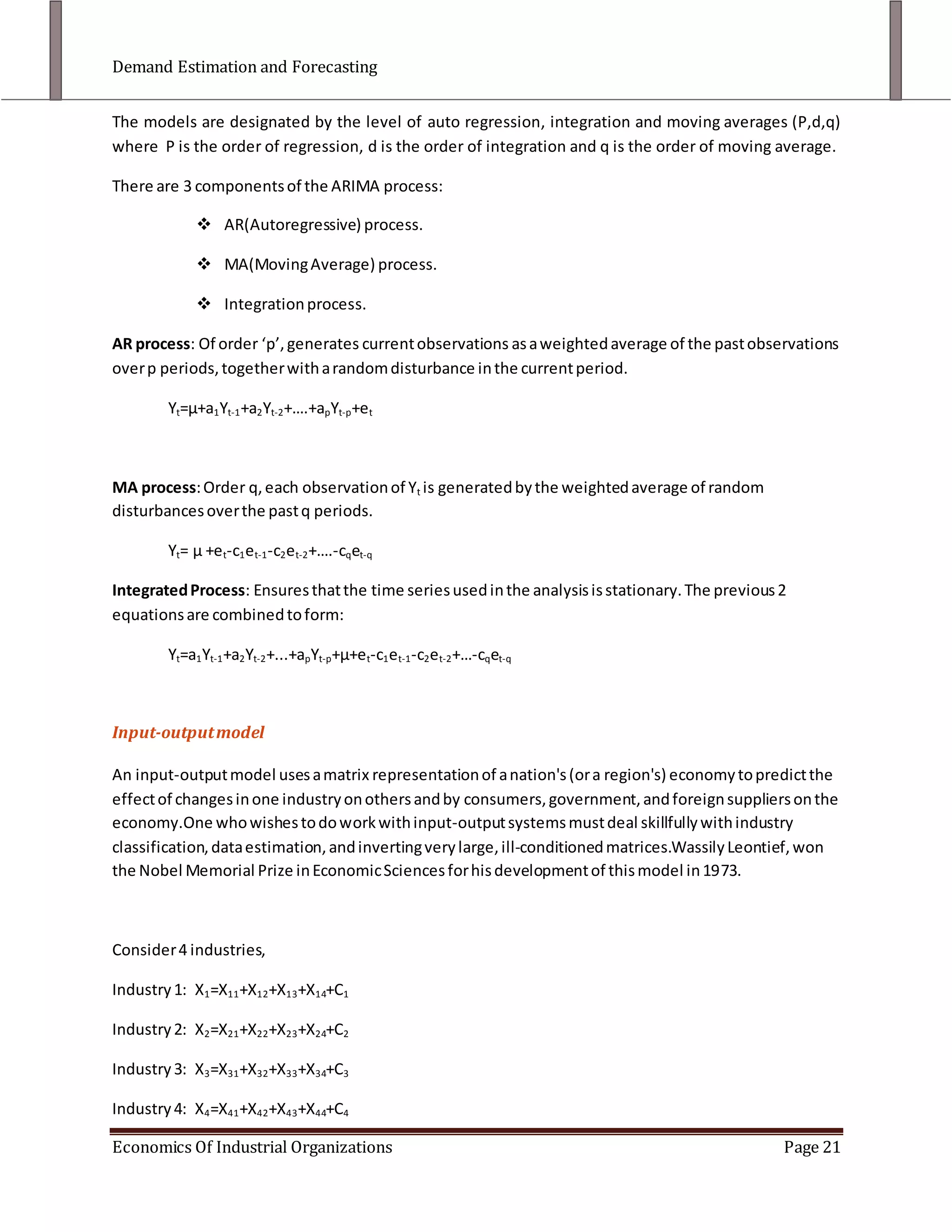 Resource Needs Planning for HRM, Production, Financing, Marketing, etcType of Demand Forecasting<br />Based upon the time period for which demand forecasting is being done, it can either be short term or long term. Both are associated with the kind of business decisions that are required to be taken in order to meet the short term and long term changes in demand. A third type called medium term demand forecast can be done between the two. Short term demand forecast is usually done for periods of less than one year. <br />A short term demand forecast is done for production schedules of less than one year. It is done to deal with annual variations in sales. This takes care of an optimum use of current production capacity to meet the demand for the current financial year. Long term demand forecast are related to the need for capacity expansion or reduction depending upon the demand. It also takes care of changes in labor force needed and financial mechanism required to fund the expansion. This capacity expansion is usually not possible in the short run. If the firm anticipates major changes in demand then it will change the production capacity accordingly. For making a forecast a firm usually takes into account facts like population, competition in the market, technology, and government policies. The longer the time horizon of the forecast lesser is the accuracy of the forecast as the number of factors which can influence the demand becomes too high and their precise measurement is not possible. A medium term forecast is usually done to bridge the gap between the short term and long term forecast. It deals with business cycles that usually last for periods from two to five years. <br />The choice for the kind of forecast is also influenced by nature of the business. Where the output is diversified and it is easier to shift between different production mixes, short term forecast is preferred. In businesses with complex technology, like aircraft manufacturing, steel, motors where the shift in production mix is not easy and takes long time, long term forecast are done. The results of short term and the long term demand forecast may not be necessarily in agreement. The demand may be different for short term forecast and may show entirely different behavior for the long term forecast. <br />Approaches to Forecasting<br />Judgmental Approaches: the forecast is based upon the judgment and expertise of experts. <br />Experimental Approaches: A demand experiment is conducted among a small group of consumers who are adequately representative of characteristics of general population. This type of approach is adopted when the product being introduced is new, and there is no pre-existing data available. <br />Relational Causal Approaches: Interviews and other methods are used to determine the reasons why consumers purchase a particular product. Once these reasons are clear, the forecast can be done. <br />Time Series Approaches: Sales and other data for different markets, for different periods of time is analyzed to get a general trend or pattern in sales.<br />The Requirements for Demand Forecasting <br />For making a demand forecast of market firms have to do a market research in order to understand the probable future conditions of the markets thoroughly. Some of the elements of the market research are: <br />Consumer Related Elements: Total number of consumers, distribution of consumers/ products, total purchasing power and per capita household income, income elasticities,  consumer tastes, social customs etc, consumer purchasing details, effect of design, color etc on consumer preferences. <br />Supplier Related Elements: Current level of sales, Current level of goods, Trends in sales and stocks, market share, patterns of seasonal fluctuations, Research and Development trends, company strength and weaknesses, product life cycle (age) and new product possibilities. <br />Market Related Elements: The effect of prices and price elasticities, product characteristics, identification of competitive and complementary products, number and nature of competitors, forms of market competition (price, advertisement, brand policy etc), general price levels, and prices of similar goods. <br />Other Elements:  Economic environment of the country which includes levels of economic activities, employment, trends in income, national income, population, education etc, government policies, taxation and international economic climate. <br />The quantitative information related to these elements is collected and their effect on demand analyzed carefully. Then the firm may proceed to assess general economic and national situation in future (like population, income, price levels, technology, productivity, and international trade and government policies). Then the future total market demand for the commodity or product is estimated, based on the previously estimated general economic and national factors. In the last step the firm will estimate its share in the total market. <br />Factors affecting Method Selection<br />Time Factor: The lead time required for making decisions dependent on results of the model is crucial. Based on the time required for actually changing the output, in nature and level, it can be a short, medium or long term forecast. <br />Level of Forecasting: Demand forecasting may also be classified based upon whether it is done by an individual firm for its own product (micro), by an industrial or trade organization for the products of a particular industry (Industrial level) and if it is done for total industrial output based on national income or aggregate expenditure of that country.<br />General or Specific Forecasting: It can be general or total (if a firm has done a general forecast) or a specific forecast (if a firm has done area wise, commodity wise or industry wise forecast). <br />Problems and Methods of Forecasting: The methods and problems of forecasting demand for a new product (which has never been tested and there is no market data for it) are different from techniques used in forecasting for old product or commodity (for which market data and past behavior is available).<br />Classification of Goods: Demand forecast may depend upon the nature of goods like consumer and capital goods, durable and non-durables etc. <br />Knowledge of Different Market Conditions: Based upon the market structure and conditions (monopoly market, oligopolistic or competitive market) the forecast will be different. <br />Benefit Factors: The firms also have to do a cost-benefit analysis of the forecast method used. The expense and the effort invested should be justified by the potential benefits. The level of complexity and amount of accuracy required for forecast also effects the method selection. <br />Other Factors: Other special factors that need to be taken into account are political factors, sociological factors, psychology of consumers, and patterns of income distribution. <br />Techniques of Forecasting<br />The methods used may be divided broadly into two categories, qualitative and quantitative. Demand forecasting is full of uncertainties due to changing conditions. Consumer behavior is unpredictable as it is motivated and influenced by a multiplicity of forces. Every method developed for forecasting has its advantages and disadvantages and selection of the right method is crucial to make as accurate as possible forecast. A right combination of quantitative and qualitative methods is to be used.<br />Qualitative Techniques<br />Qualitative techniques are generally used when there is insufficient data available for quantitative analysis.  They are also known as subjective methods as they are dependent upon intuition based on experience, intelligence, and judgment. They are also preferred for giving a quick estimate and cost savings. <br />Some of these techniques are as follows<br />Survey Method<br />The information about future demand of goods is obtained directly through a survey method. They are important for short term forecasts. Firms generally use them while introducing a new product into the market. It involves conducting consumer interviews, mailing questionnaires to consumers in order to judge their intentions about their demand for goods. Sometimes the employees, distributors and partners involved in the sales are interviewed. This is known as sales force composite method or collective opinion method. The salespersons are asked to report their estimates of expectations of sales in their territories. A similar exercise is done with the retailers and the wholesalers of the company. The average values thus obtained, from sales executives, marketing managers, business and managerial economists and other members of the trade, reflect the estimate of forecast.<br />Survey methods are dogged by numerous problems that are normally associated with surveys. There is always a risk of subjectivity, bias and over estimation or optimism about future (or a tendency to over report the expected sales), which may lead to a wrong forecast. The consumers picked for survey may not take the survey seriously or may not be a representative population sample. <br />Expert’s Opinion Method<br />This method is also known as the Delphi Method. Under this method a group of experts are repeatedly questioned for their opinion/comments on some issues and their agreements and disagreements are clearly identified. This involves a number of rounds involving their ‘interrogation, response and feedback’. In the first round they are asked for information necessary for forecast. The subsequent rounds involve questioning until a complete consensus is reached. The experts belong to a heterogeneous group with diverse background. This technique is used in technological forecasting, defense strategies, education and manpower planning, business demand forecasting etc. <br />This method has problems associated with selection of an appropriate expert panel, their timing schedules, time taken between different rounds and also the fact that the final result is not quantitative in nature. It is only a reasonable guess. <br />Consumer’s Interview Method<br />The consumers are contacted personally to know about their plans and preferences regarding the consumption of the product. All the potential buyers are then drawn and they are approached and asked how much they plan to buy the listed product in future. This method gives first hand information for demand forecast. There are three main methods for the interviews.<br />Complete Enumeration method: All the consumers of the product are interviewed and their future plans for product is ascertained. <br />Sample Survey Method: A sample of consumers is interviewed. <br />End use Method: Information about the end use of the product is collected form the industrial users to calculate the demand in industries, exports etc.<br />Historical Analogy Method<br />This method is used for forecasting demand for a new product or an existing product when introduced in a new area. When it is an existing product, then its sales data for a previous place (which has similar socio-economic conditions as the place where the product is being introduced) is taken for studying and estimating the future demand. In such cases one has to carefully account for sociological and psychological differences.  Generally, places which are as similar as possible are taken for studying. If the product has not been used anywhere, then the past consumption pattern of some other similar product is taken as basis for forecasting the demand for the product. <br />The process is difficult as it is tough to find very similar locations, account for all the differences or find a similar product. <br />Test Marketing<br />It involves selecting a test area which can be regarded as true sample of total market. The product is launched in that area in the same manner in which it is intended to be used when product is launched nationally. All marketing devices are selected with this in mind. The sales data of the product tin the test area is then used to forecast the demand for the product nationally. <br />This method is costly and time consuming. Considerable energy and effort goes as all marketing devices are used for a small area. Selection of an appropriate test area is also difficult. The test needs to be run for a long period of time, to be sure about the sales data. Also differences in sociological and psychological characteristics need to be taken into account for this data. The launch if product in a test area gives competitors to prepare for the imitation of the product or prepare their own strategies to deal with the product. <br />Quantitative Techniques <br />Quantitative techniques are used for long run forecasting. They are used to explain time series and cross-section data for estimating long term demand. As they are quantitative in nature and give precise numbers, they are considered to be superior techniques of demand forecasting. Some of these methods are<br />Trend Method<br />The time series data of sales of a product may show some variation because of systematic forces. It may show a trend which is due to the effect of certain basic demand influencing factors like population, capital, technology etc. Cyclic variation in sales may be indicator of business cycles. There could be some variation based on seasonal variation also. Some other factors like strike, riots, theft, political disturbances etc will contribute to ‘random variation’. Time series analysis in statistics provides techniques by which all these variations and their effects on sales are isolated and identified. Several Quantitative techniques are used for this.<br />Graphical Method <br />Annual Sales data is plotted on paper and line is drawn through the points. This method is simple and less expensive.<br />Fitting Trend Equation<br />To get a relationship between sales of product and time, we have to fit the trend line by Least Square Method. The graph is plotted and trend line is plotted, which on extrapolation gives the forecasts for sale. The short term fluctuations are removed to get a more accurate forecast. This is ‘ironed out’ or ‘smoothened’ line. A three year moving average is used to remove the short term fluctuations in a more efficient manner. We may get the relationship in a form of an equation, each of which will tell us something unique about the sales relationship with time. If it is a <br />Linear Trend Equation: Demand for the product is increasing over time at a constant rate. <br />Quadratic Trend Equation: The marginal time increment of demand varies linearly with time, which means that total sales increases (or decreases) first and then decreases (or increases) thus showing a turning point on the sales-time graph. <br />Logarithmic Trend Equation: Time Elasticity of demand is constant. <br />Exponential Trend Equation: Rate of growth of demand is constant over time. <br />The advantage of this process is that it removes the short term fluctuations. Sales curve of any commodity eventually turns out to be ‘S’ shaped. This is known as product life cycle. The first stage is Research and Development, where product is market tested. No sales occur but a lot of expenditure is incurred. In Introduction stage product is launched and commercial exploitation and marketing begins. Sales grow in the next two stages of ‘market development’ and ‘exploitation’. Intensive advertising and sales promotion is done. At this optimum level of resource utilization the firm gets maximum profit here. As similar products by competitors flood the market, growth rate of sales decline in the ‘maturity’ stage. Price elasticity is very high, and in the later ‘saturation’ stage the high cross elasticity between different brands makes rate of sales growth zero. Marketing becomes ineffective, but firms maintain quality, services etc to maintain market share. Eventually this leads to the phase of decline the product life comes to an end. All these phases give the exponential shape to the curve. <br />Product life cycle curve is S shaped. <br />The knowledge of product life cycle helps in planning the marketing process and budget. <br />The trend method assumes that the conditions which existed in past influencing the sales of the product will continue to hold in future also. Thus it cannot predict any sudden changes, and nothing can be done to correct this limitation. <br />Leading Indicators Method<br />If there are frequent turning points then trend method cannot explain the relationship fully between time and sales as there is negative relationship sometimes, while at other it is positive. Therefore some other indictor is used which shows a similar variation as the commodity. It can be GNP, personal income, bank rate, WPI, Industrial production, Employment Rate etc. There might be some time lag or lead in case of these indictors affecting the demand of the product. After identifying the product, one may use the regular least square approach to get the sales forecast. This is also known as barometric method as indicator is used as a barometer to forecast the demand. <br />Box Jenkins Method<br />Box Jenkins Method also known as ARIMA(‘Auto-Regressive Integrated Moving Average’) models, this is an empirically driven method of systematically identifying, estimating, analyzing and forecasting time series. This method is used only for short term predictions since it is suitable only for demand with stationary time series sales data, i.e. the one that does not reveal the long term trend.The models are designated by the level of auto regression, integration and moving averages (P,d,q) where  P is the order of regression, d is the order of integration and q is the order of moving average.<br />There are 3 components of the ARIMA process:<br />AR(Autoregressive) process.<br />MA(Moving Average) process.<br />Integration process.<br />AR process: Of order ‘p’, generates current observations as a weighted average of the past observations over p periods, together with a random disturbance in the current period.<br />Yt=μ+a1Yt-1+a2Yt-2+….+apYt-p+et<br />MA process: Order q, each observation of Yt is generated by the weighted average of random disturbances over the past q periods.<br />Yt= μ +et-c1et-1-c2et-2+….-cqet-q<br />Integrated Process: Ensures that the time series used in the analysis is stationary. The previous 2 equations are combined to form:<br />Yt=a1Yt-1+a2Yt-2+...+apYt-p+μ+et-c1et-1-c2et-2+…-cqet-q <br />Input-output model<br />An input-output model uses a matrix representation of a nation's (or a region's) economy to predict the effect of changes in one industry on others and by consumers, government, and foreign suppliers on the economy.One who wishes to do work with input-output systems must deal skillfully with industry classification, data estimation, and inverting very large, ill-conditioned matrices.Wassily Leontief, won the Nobel Memorial Prize in Economic Sciences for his development of this model in 1973. <br />Consider 4 industries,<br />Industry 1:  X1=X11+X12+X13+X14+C1<br />Industry 2:  X2=X21+X22+X23+X24+C2<br />Industry 3:  X3=X31+X32+X33+X34+C3<br />Industry 4:  X4=X41+X42+X43+X44+C4<br />Xij = Output of the industry i which is purchased by industry j for the production of its output.<br />Ci = Demand of the customers for products for final use. <br />Let Xij= aijXj, i=1 to 4,j=1 to 4<br />(or) Xij/Xj=aij <br />where aij is the output of ith industry required to produce unit output of jth industry. Thus<br />X1=a11X1+a12X2+a13X3+a14X4+C1<br />X2=a21X1+a22X2+a23X3+a24X4+C2<br />X3=a31X1+a32X2+a33X3+a34X4+C3<br />X4=a41X1+a42X2+a43X3+a44X4+C4<br />I=Unit Matrix <br />A=Technology Coefficient Matrix<br />X=Output Vector<br />C=Final Demand Vector.<br />  <br />  <br />X=AX+C<br />[I-A]X=C<br />X=[I-A]-1C<br />If we know/get a forecast for X, total output, we can easily find labor, capital & other requirements. This makes Input-Output method a powerful tool for planning.<br />To find the component D(represented as C before),Demand, one may use the previously discussed methods or a simple projection method.<br />Dit=Di0(1+ ρi)t<br />Dit-Level of Final Demand<br />ρi = Growth rate of final Demand <br />Pt=P0(1+s)t  <br />Pt-Population at time t<br />s = Rate of growth of Population <br />dit=di0(1+x)t  <br />dit = Per-capita consumption in time t<br />x = rate of growth of per-capita consumption in time t.<br />eyi=(∆ dit/dit)/(∆ y/y)∆ <br /> eyi =Income elasticity of Demand<br />r= ∆ y/y= Rate of growth of per capita income. <br />Thus  eyi=x/r;<br />x= eyi *r<br />Thus dit=di0(1+eyi*r)t<br />dit=Dit/Pt, di0=Di0/P0<br />We get,<br />Dit/Pt=Di0/P0*(1+eyi*r)t<br />Dit=Di0/P0*(1+eyi*r)t  * P0*(1+s)t  i.e<br />Dit=Di0*(1+eyi*r)t*(1+s)t<br />Comparing with the original eqn. for Demand,<br />ρi=[(1+eyi*r)(1+s)]-1.<br />This eqn. gives the growth rate of final demand for the ith commodity in terms of its income elasticity of demand, target rate of growth of per capita income and population growth.If these parameters are known exogenously then ρi can be computed and final demand Dit can be predicted.<br />Advantages:<br />It gives sector wise breakdown of demand forecasts for commodities.<br />Helps the firm to formulate its marketing policies in a better way  by taking into account various market segment  strengths for its products. <br />Disadvantages:<br />Input-output tables are not available every year. Sometimes there may be large gap between the years for which input-output coefficients are available and the years for which the forecasts are needed. Larger the time gap, less stable will be the coefficients, thus reducing the forecasting accuracy.<br />Also changes in the production technology, tastes and preferences during the period make the forecast less valid. <br />Controlling the Forecast<br />Control of forecasting is the process of comparison, evaluation, interpretation and auditing the performances of the firm against objectives and standards forecasted. We measure the inaccuracy in forecasting in terms of Percentage Forecasting Inaccuracy (PFI).<br />PFI1=(|Yt-Yt’|*100)/Yt<br />PFI2=(          *100)/ <br />PFI1 stands for one period forecast and PFI2 stands for multi-period forecasts, t for time, k for length of time.Based on these ratios we fix some acceptable limits for them which depends on the commodity type, market nature, and forecasting method. <br />REFERENCES/SOURCES:<br /> BIBLIOGRAPHY  \l 1033 Armstrong, J. S. (2001). Standards and Practices for Forecasting. In Principles of Forecasting: A Handbook for Researchers and Practitioners (pp. 1-46). Kluwer Academic Publishers.<br />Barthwal, R. R. (2010). Industrial Economics An Introductory Textbook. New Age International Publishers.<br />J. Scott Armstrong, K. C. (2005). Demand Forecasting: Evidence-based Methods. In L. M. Southern, Strategic Marketing M.anagement: A Business Process Approach. <br />Savvides, D. S. (n.d.). Demand Estimation & Forecasting. EC611--Managerial Economics . Cyprus: European University Cyprus.<br />Webster, T. J. (2003). Managerial Economics Theory and Practice. San Diego: Academic Press.<br />Wilkinson, N. (2005). Managerial Economics A Problem Solving Approach. Cambridge: Cambridge University Press.<br />Mangerial Economics, Keat and Young<br /> 