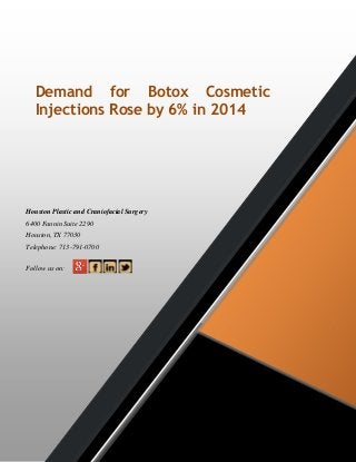 Demand for Botox Cosmetic
Injections Rose by 6% in 2014
Houston Plastic and Craniofacial Surgery
6400 Fannin Suite 2290
Houston, TX 77030
Telephone: 713-791-0700
Follow us on:
 