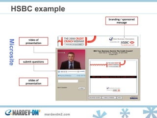 HSBC example Microsite branding / sponsored message video of presentation submit questions slides of presentation 