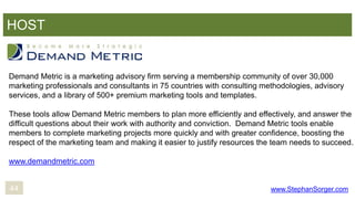 HOST

Demand Metric is a marketing advisory firm serving a membership community of over 30,000
marketing professionals and...