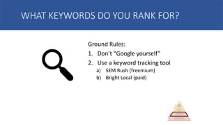 HOW DO BACKLINKS HELP?
• Backlinks act as
“votes” for pages on
your site.
• Generally speaking,
the more links you
have fr...