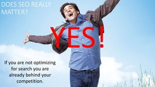 DOES SEO REALLY
MATTER?
YES!
If you are not optimizing
for search you are
already behind your
competition.
 