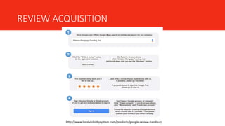 REVIEW ACQUISITION
http://www.localvisibilitysystem.com/products/google-review-handout/
 