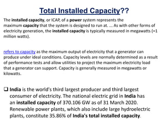 Total Installed Capacity-India
Source: CEA & powermin.nic.in
Sector MW % of Total
Capacity
State Sector 81,652 24.8%
Centr...