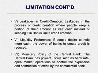 LIMITATION CONT’DLIMITATION CONT’D
• V) Leakages in Credit-Creation: Leakages in theV) Leakages in Credit-Creation: Leakag...