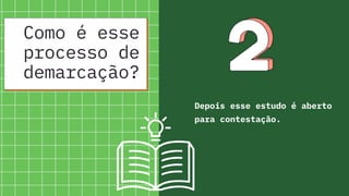 Como é esse
processo de
demarcação?
Depois esse estudo é aberto
para contestação.
 