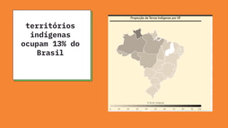 territórios
indígenas
ocupam 13% do
Brasil
 