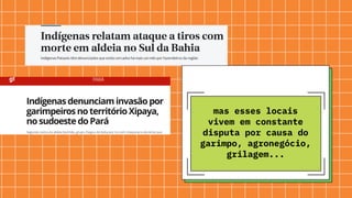 mas esses locais
vivem em constante
disputa por causa do
garimpo, agronegócio,
grilagem...
 