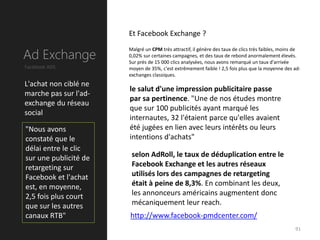 Ad Exchange
Facebook ADS
91
Et Facebook Exchange ?
Malgré un CPM très attractif, il génère des taux de clics très faibles,...
