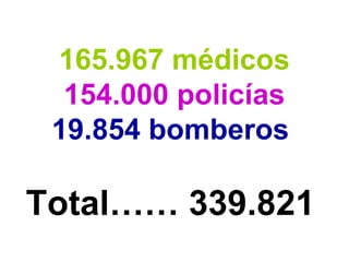 165.967 médicos
154.000 policías
19.854 bomberos
Total…… 339.821
 