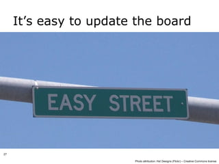 It’s easy to update the board




27

                        Photo attribution: Ha! Designs (Flickr) – Creative Commons license
 
