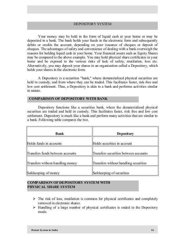 Depository system of stock trading in india