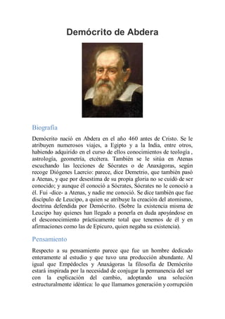 Demócrito de abdera | DOCX | Physics | Science