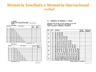 Memória Imediata e Memória Operacional -
verbal
 