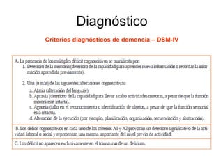 Diagnóstico Criterios diagnósticos de demencia – DSM-IV 