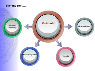 Metabolic
Hypercalcemia
Vitamin
deficiency
Endocrinopathies
Uremia
Etiology cont.….
 