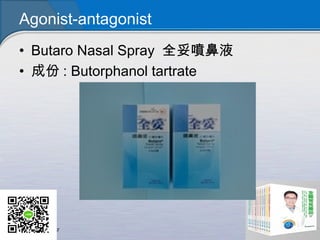 Agonist-antagonist
? Butaro Nasal Spray ȫׇҺ
? ɷ : Butorphanol tartrate
 