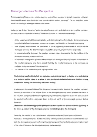 Demerger - Tax & Regulatory Perspective | PDF