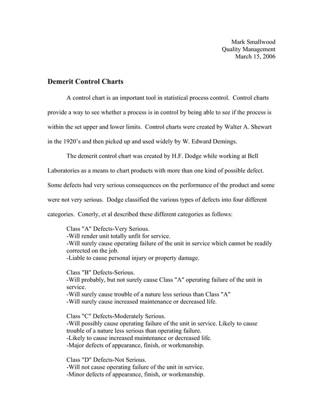 Demerit Control Charts | PDF | Business | Business and Finance
