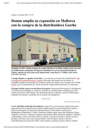 Damm amplía su expansión en Mallorca con la compra de la distribuidora Goethe