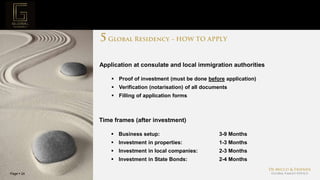 Page  24
Project Mission
Application at consulate and local immigration authorities
 Proof of investment (must be done before application)
 Verification (notarisation) of all documents
 Filling of application forms
Time frames (after investment)
 Business setup: 3-9 Months
 Investment in properties: 1-3 Months
 Investment in local companies: 2-3 Months
 Investment in State Bonds: 2-4 Months
 