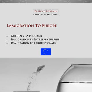 Immigration To Europe
■ Golden Visa Program
■ Immigration by Entrepreneurship
■ Immigration for professionals
We help to find your place...
 