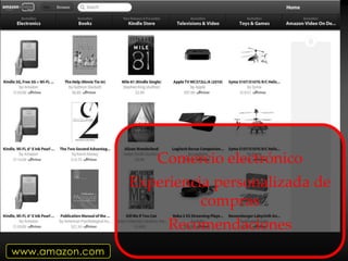 Comercio electrónico
                 Experiencia personalizada de
                           compras
                      Recomendaciones
www.amazon.com
 