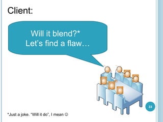 Client :  Will it blend?*  Let’s find a flaw … *Just a joke. “Will it do”, I mean   