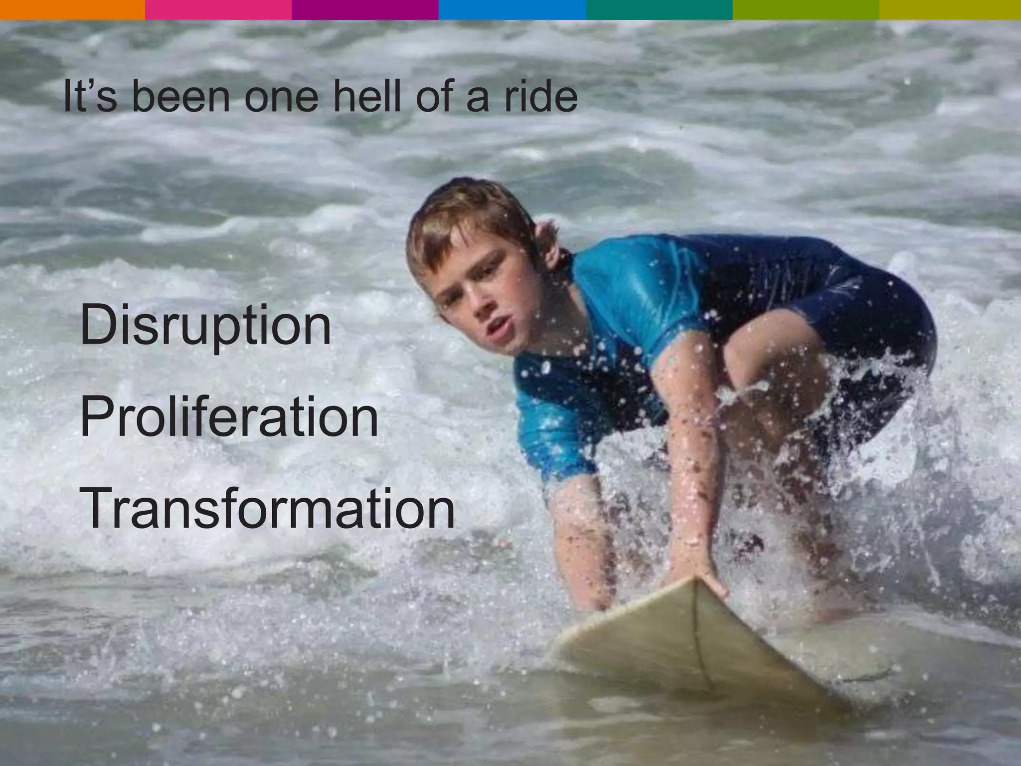 It’s been one hell of a ride

Disruption
Proliferation
Transformation

 