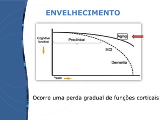 ENVELHECIMENTO
Ocorre uma perda gradual de funções corticais
 