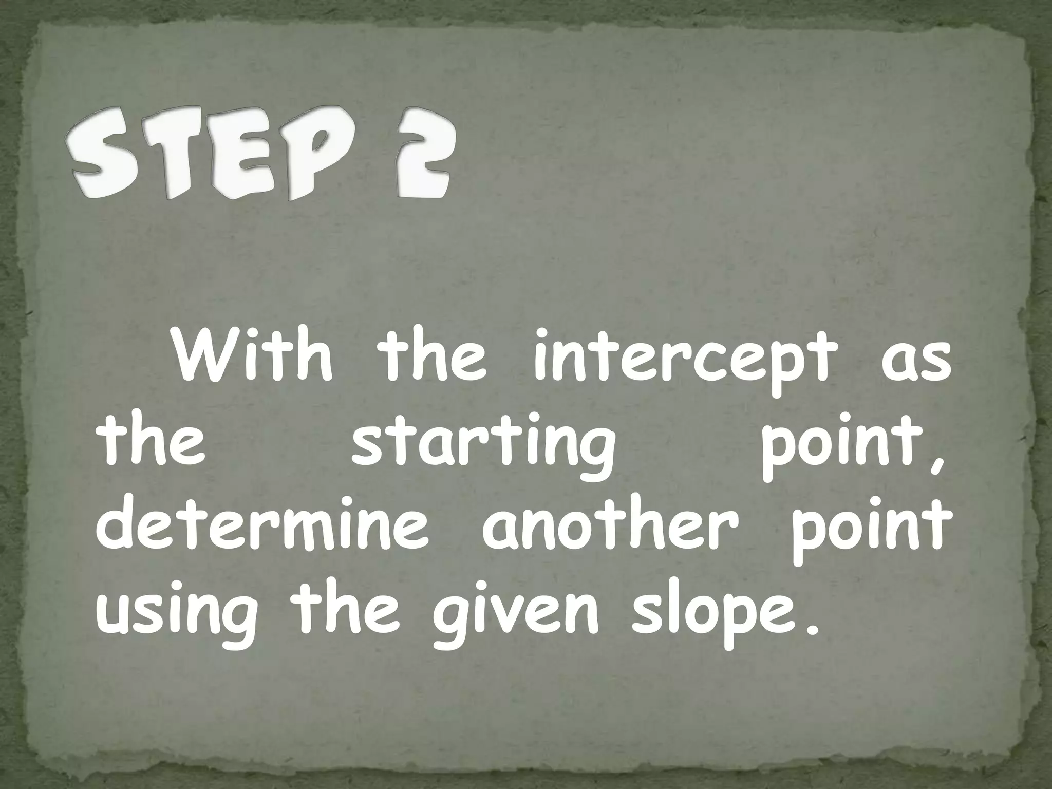 With the intercept as
the starting point,
determine another point
using the given slope.