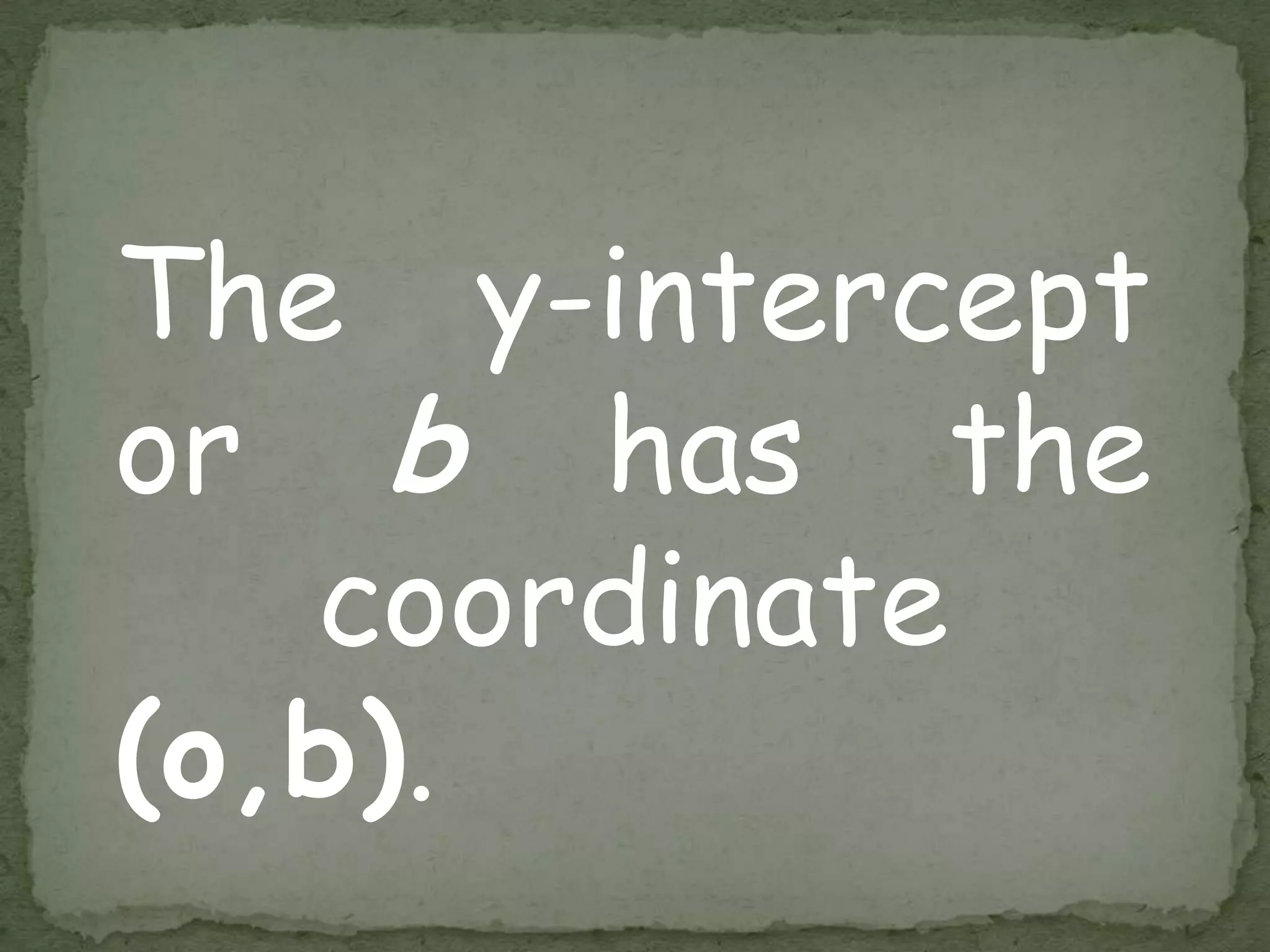 The y-intercept
or b has the
coordinate
(o,b).